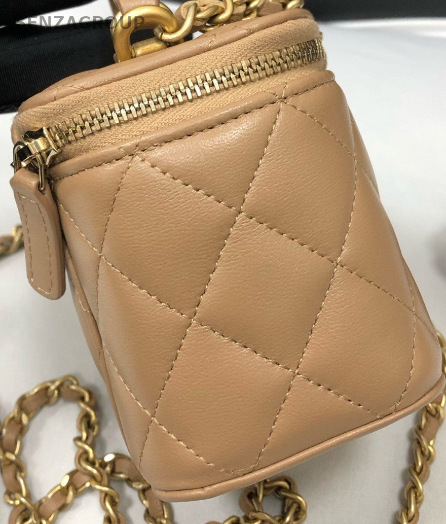 Chanel Lambskin Chain Shoulder Bag Crossbody Brown Gold Women Designer Diamond