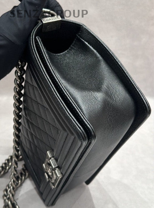 Chanel Leboy MM Chain Shoulder Bag Black Silver Used Women Classic