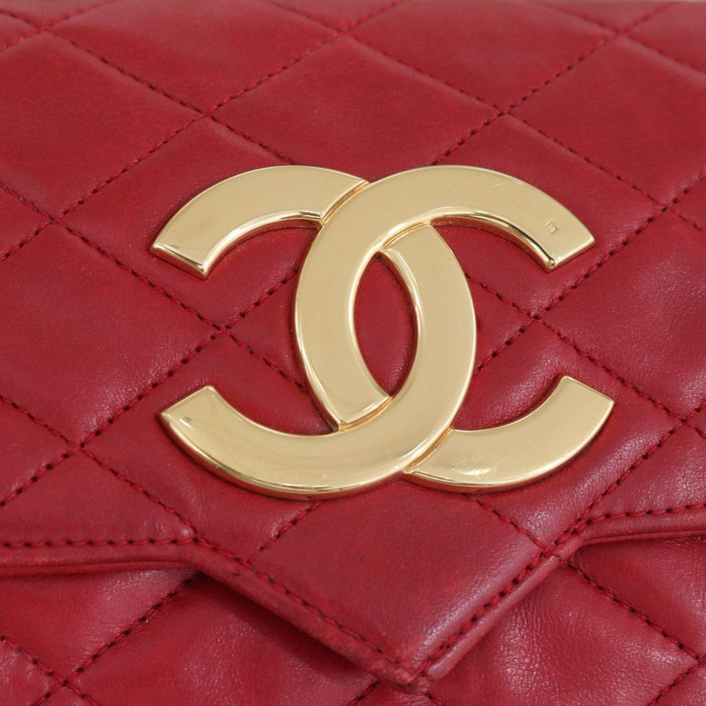 CHANEL CC Logo Diamond Pattern Chain Shoulder bag Vintage Red Women