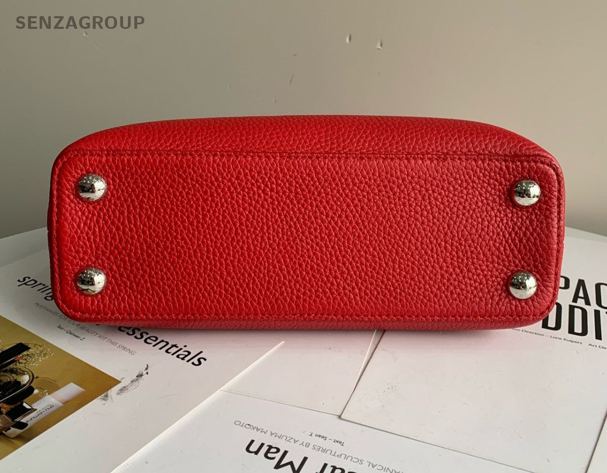 Louis Vuitton Capucines PM Top Handle 2way Shoulder Handbag Red Silver Women