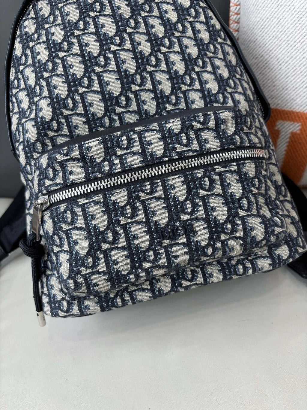 Christian Dior Oblique PM Backpack Blue Silver Unisex Adults Classic