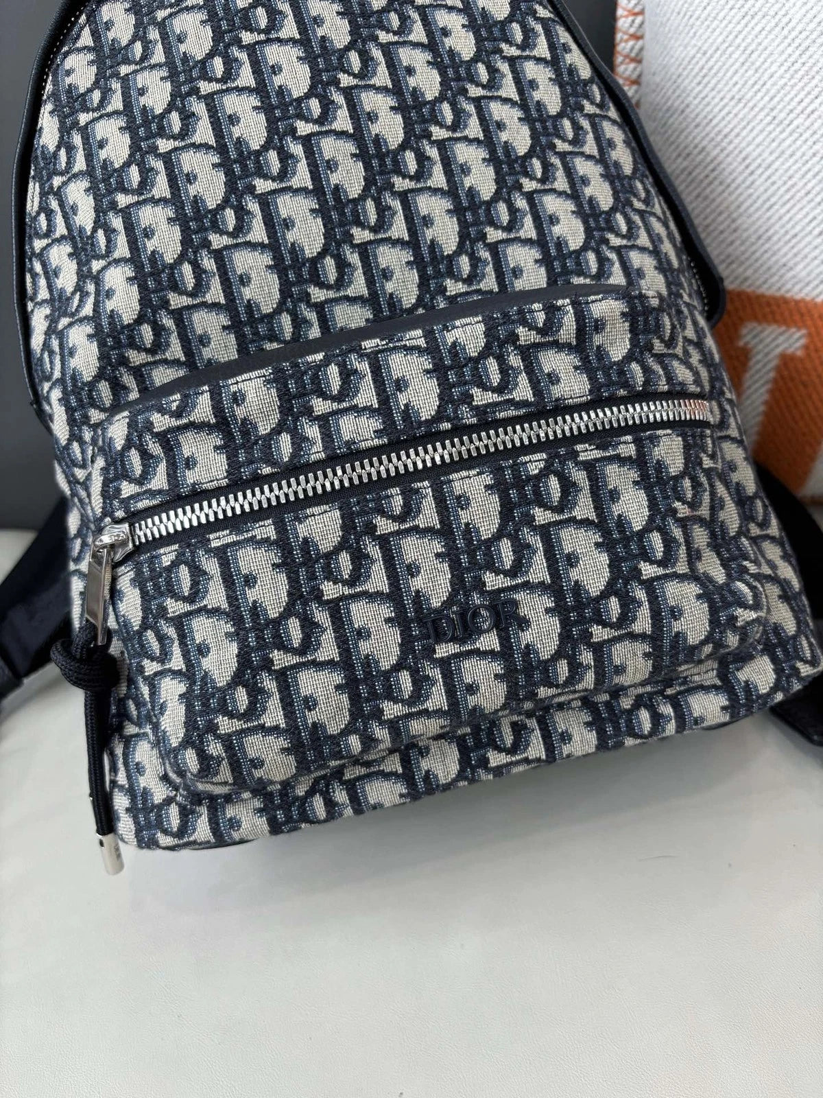 Christian Dior Oblique PM Backpack Blue Silver Unisex Adults Classic