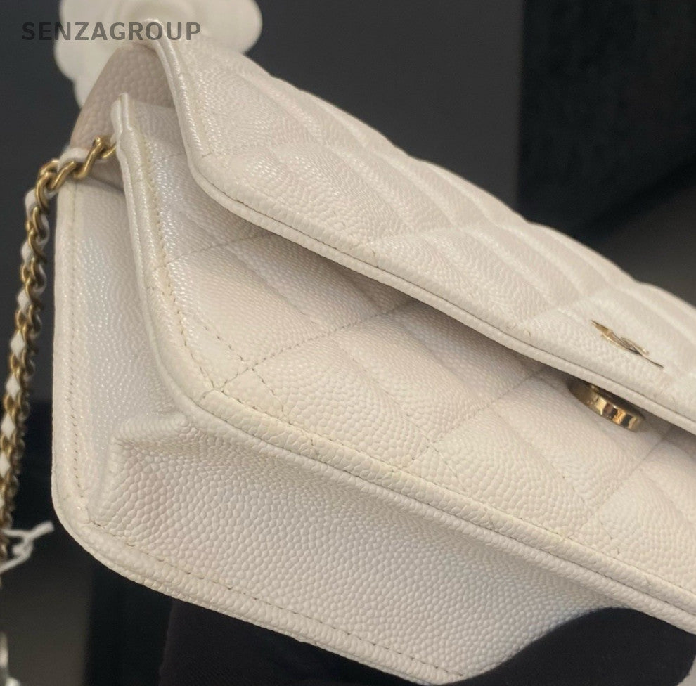 Chanel WOC Chain Shoulder Bag Crossbody White Gold Women Classic Fashion