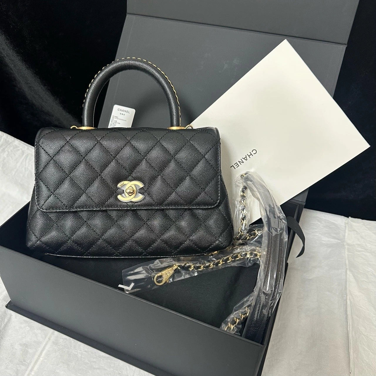 CHANEL Coco Handle Small Black Leather Top Handle Bag For Women