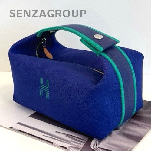 Hermes Bride A Brac Canvas Handbag Blue Women Almost Brand NEW