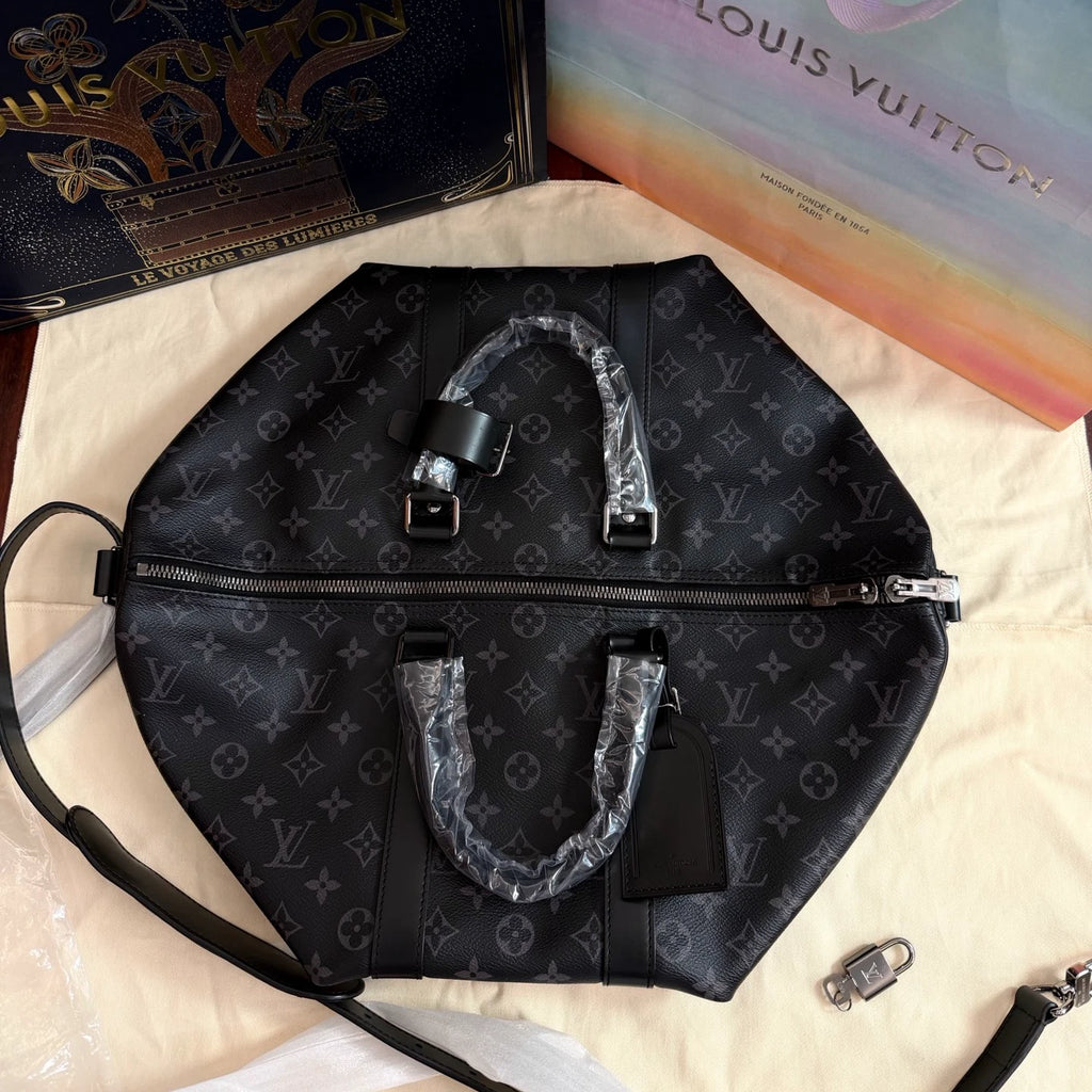 Excellent Louis Vuitton Keepall45 Black Monogram Canvas Handbag Shoulder Bag SHW