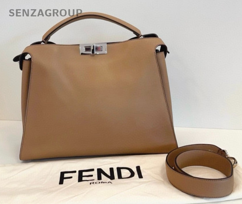 Fendi Peekaboo Essentially Top Handle Bag Crossbody Gray Silver Women Classic