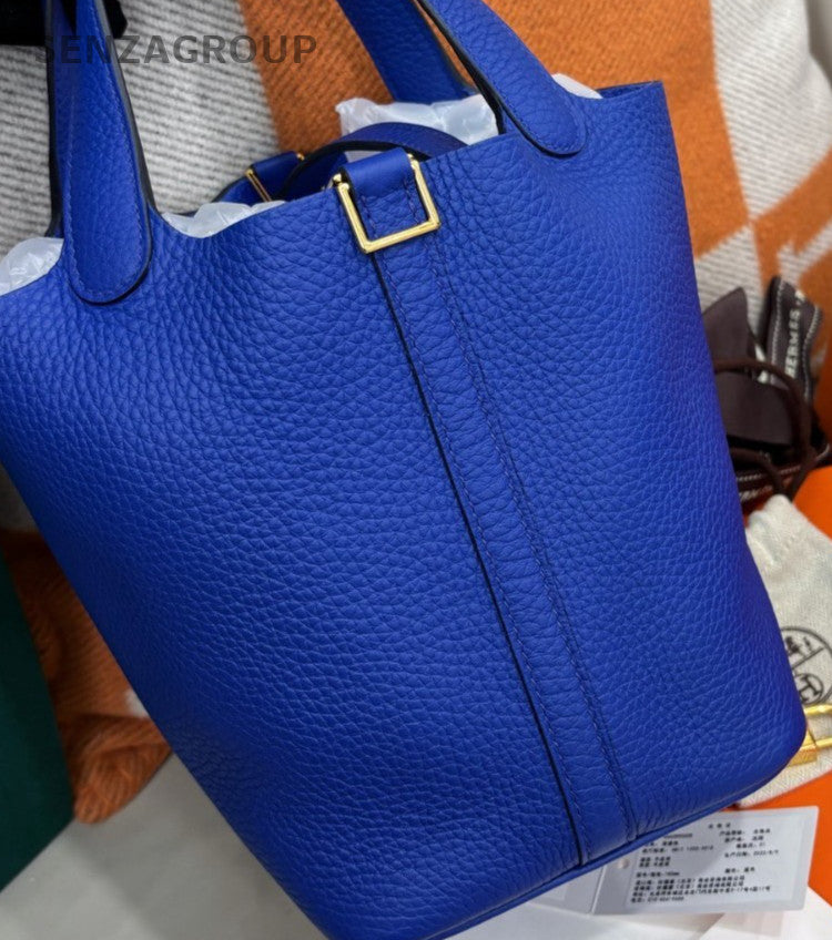 Hermes Picotin18 PM Tote Hand Bag Crossbody Blue Gold Women Designer Classic
