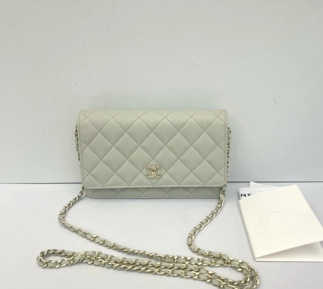 CHANEL Rotating Buckle Light Green Leather WOC Crossbody Bag For Women