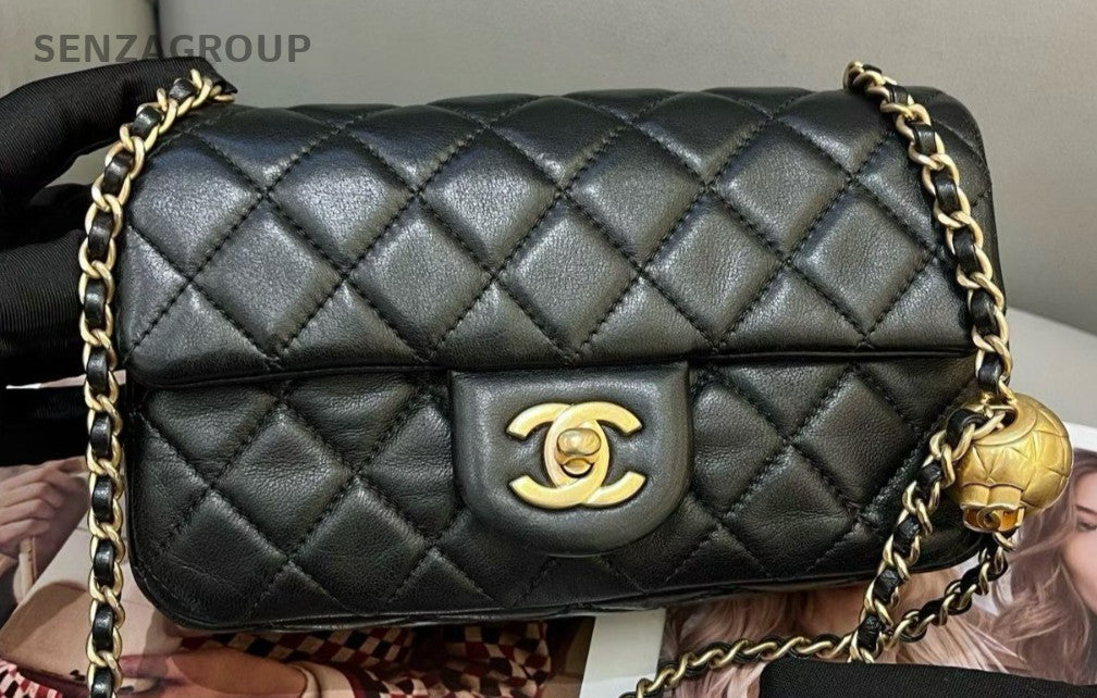 Chanel Classic Flap Mini Chain Shoulder Bag Crossbody Black Gold Women