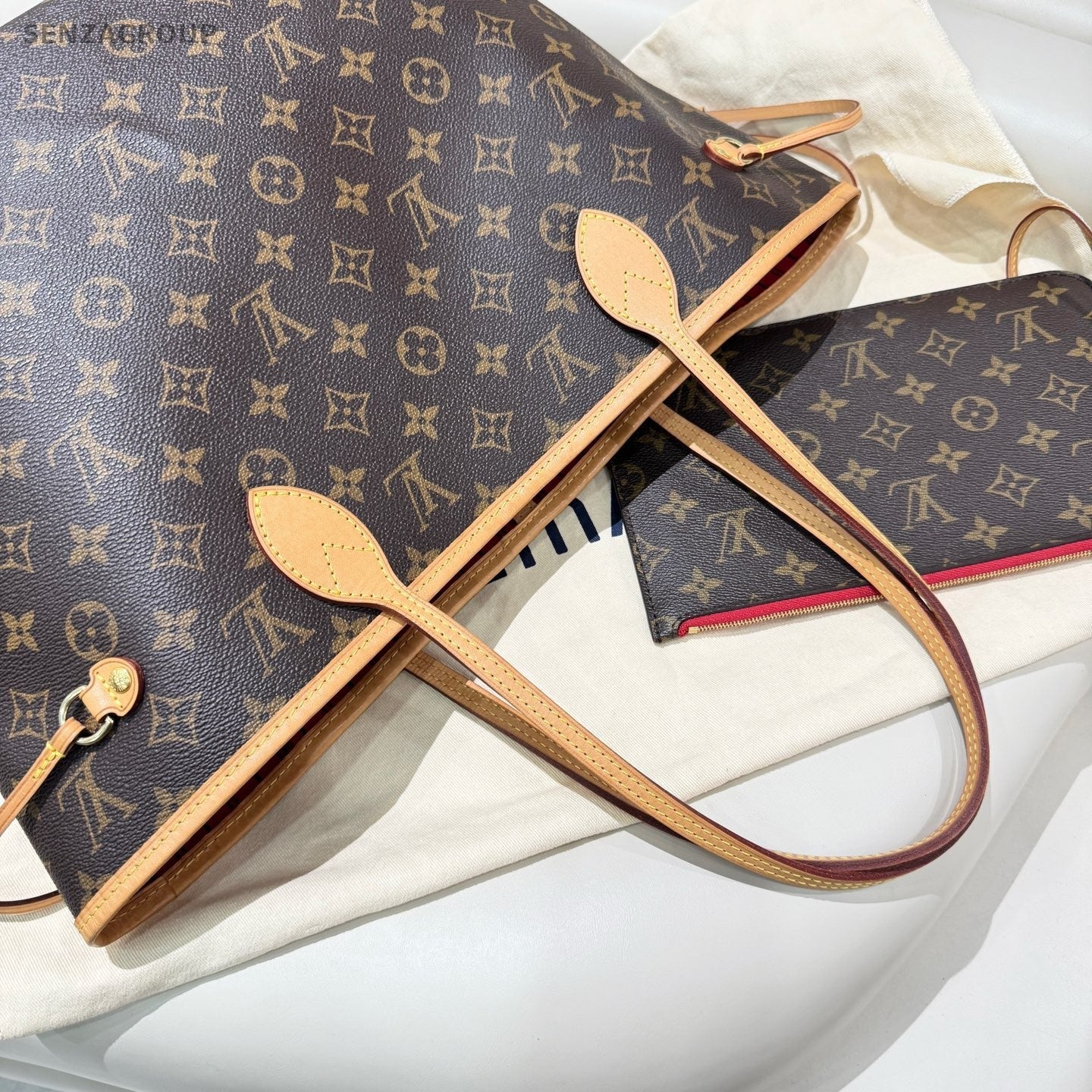 Louis Vuitton Neverfull Monogram MM Tote Shoulder Bag Brown Gold Women Classic