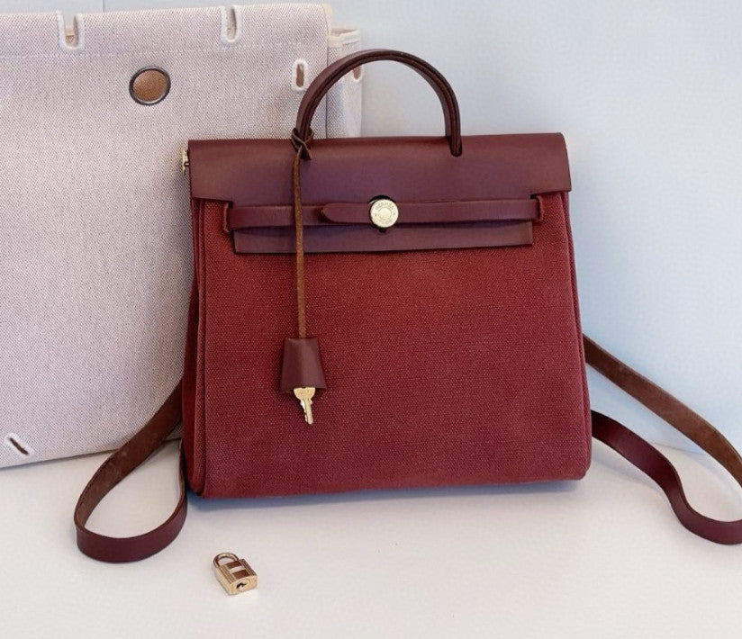 Hermes Herbag31 Backpack Red Brown Gold Hardware Women Classic Fashion