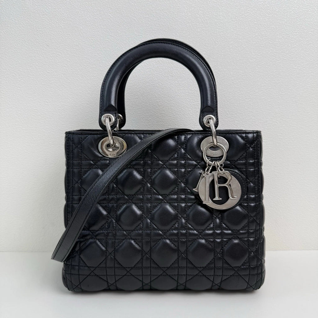 Dior Lady Dior Lambskin Black Crossbody Top Handle Excellent