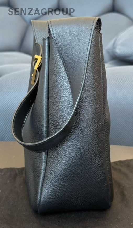Saint Laurent Hobo PM Bucket Shoulder Bag Black Gold Used Women Classic Designer