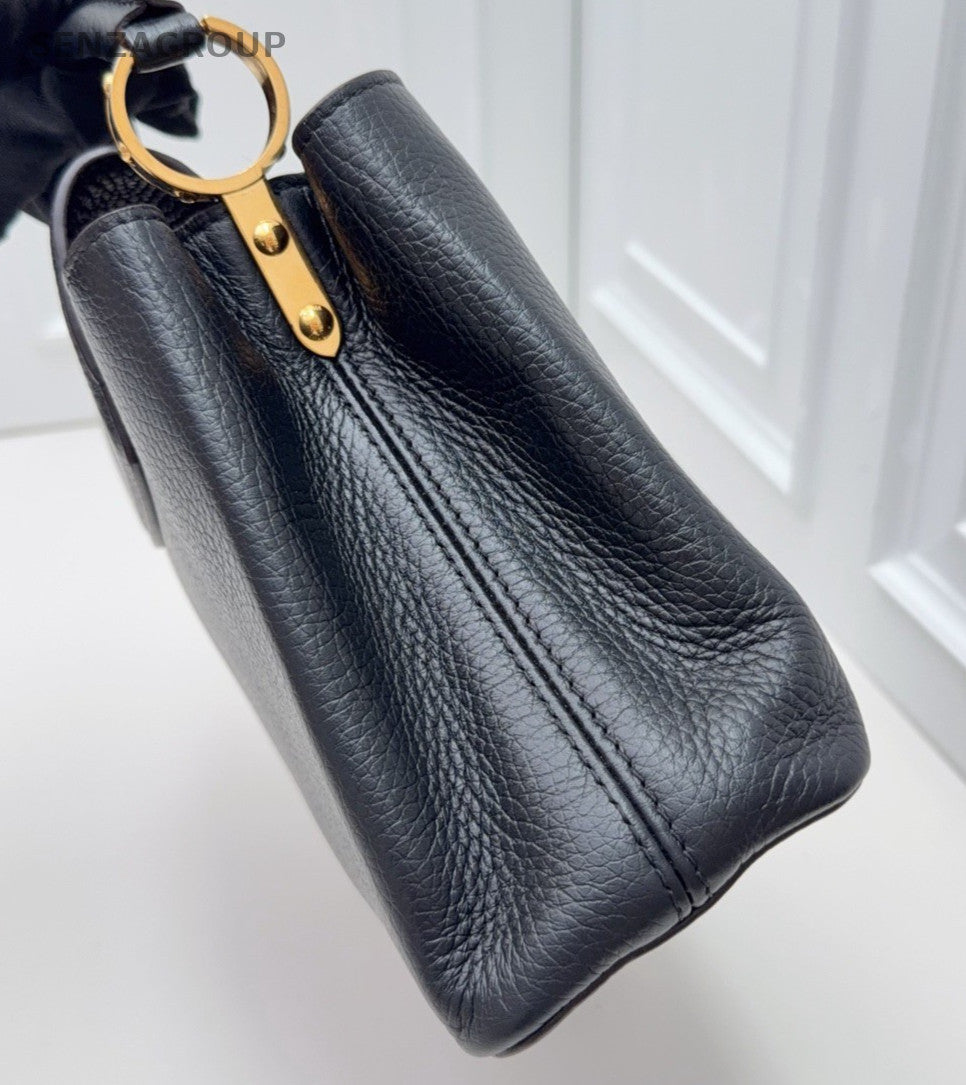 Louis Vuitton Capucines BB Calfskin Top Handle Bag Crossbody Black Gold Women