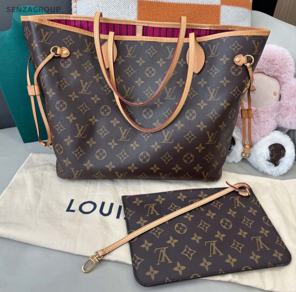 Louis Vuitton Neverfull MM Monogram Shoulder Bag Brown Gold Women Classic