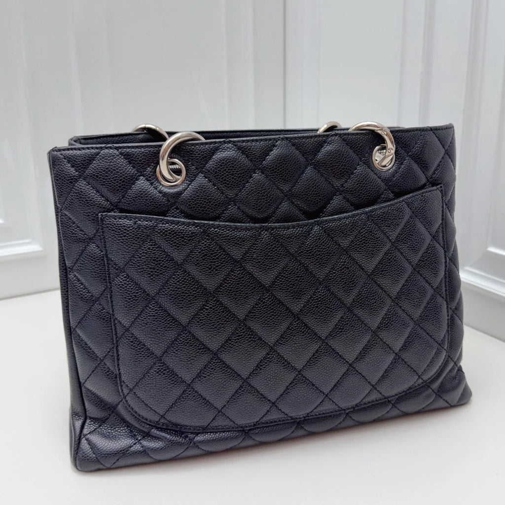 Chanel GST Caviar Calfskin Leather Tote Chain Shoulder Bag CC Logo Diamond SHW