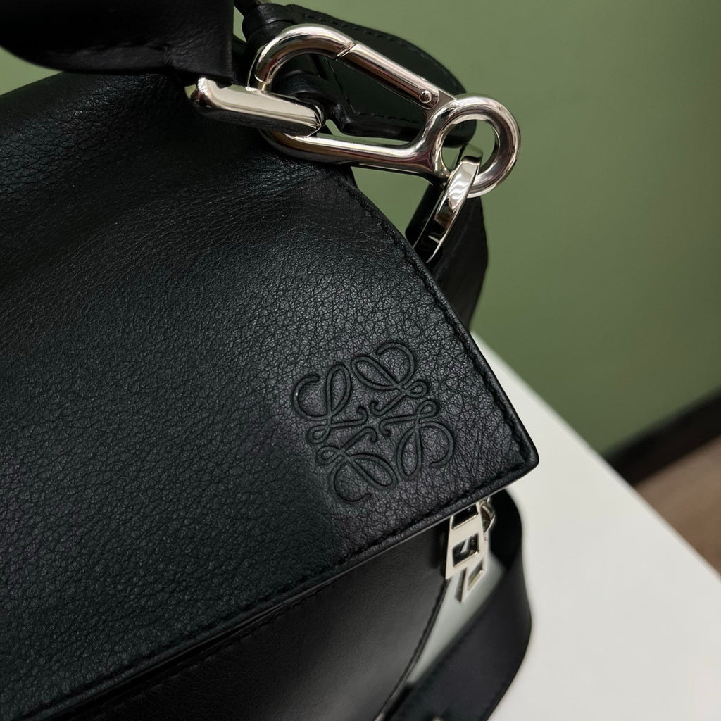 Loewe Puzzle MM Shoulder Bag Crossbody Black Silver Women Classic