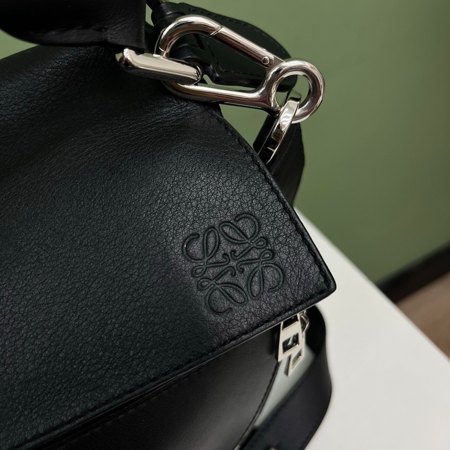 Loewe Puzzle MM Shoulder Bag Crossbody Black Silver Women Classic