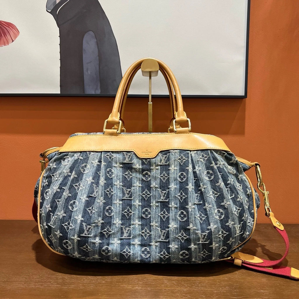 Louis Vuitton Raye Denim Blue Handbag Crossbody Bag Gold Hardware