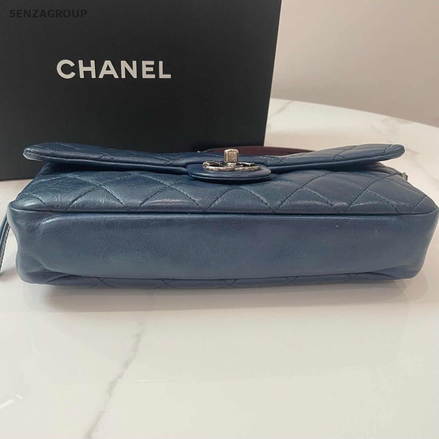 CHANEL Classic Flap Vintage Diamond Pattern Chain Shoulder bag Blue Silver