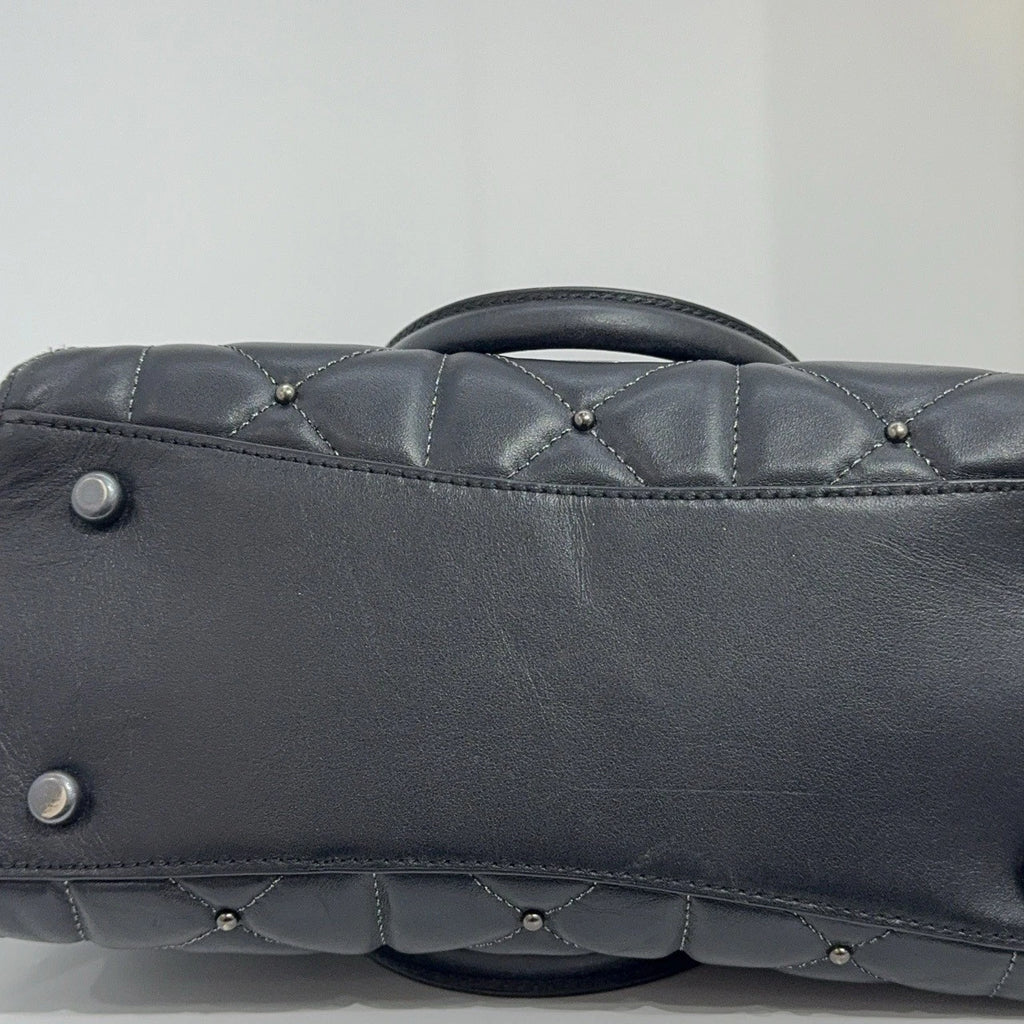 Coach Black Quilted Leather Rivet Tote Shoulder Handbag For Women