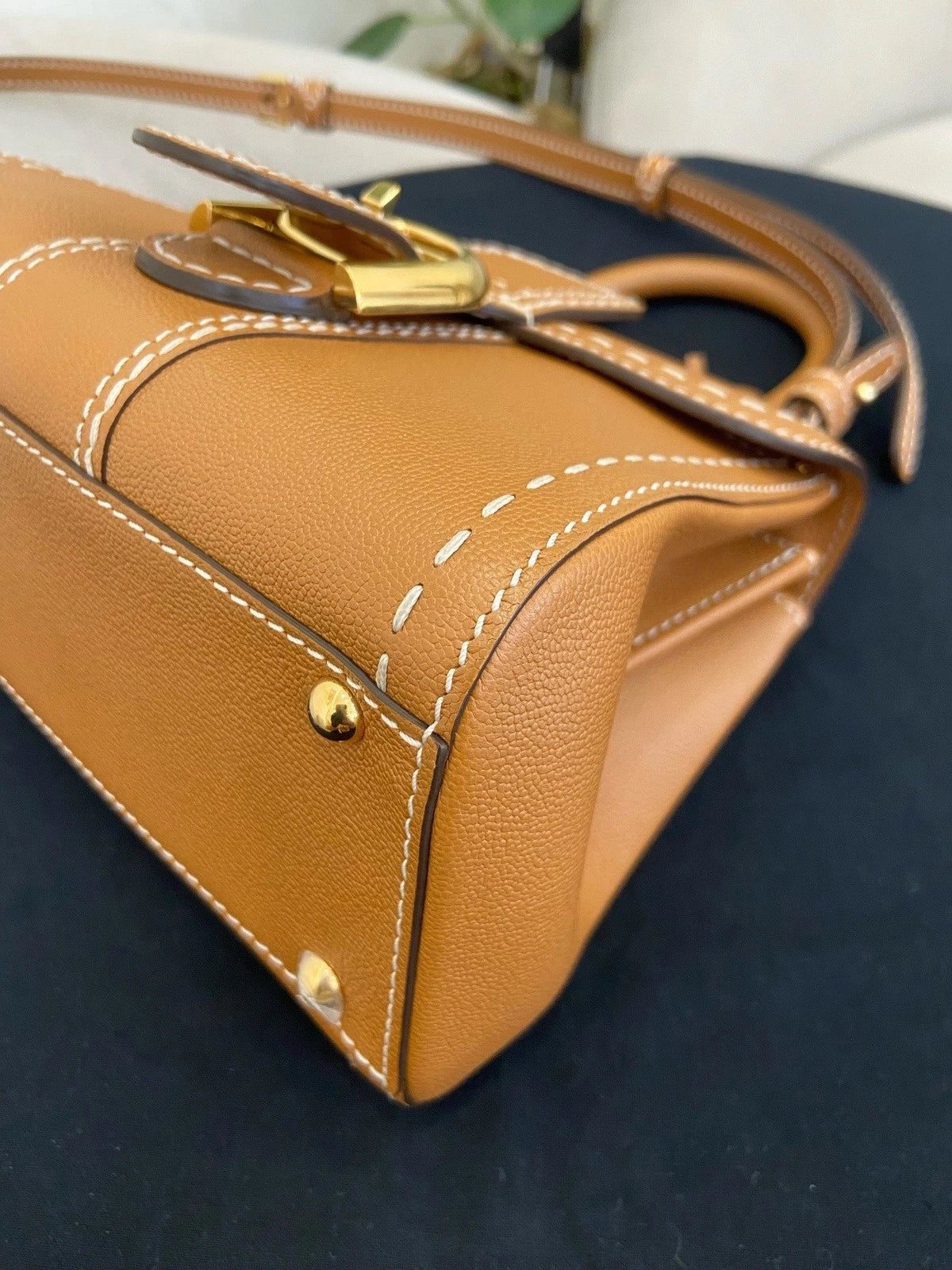 Delvaux Brilliant Mini Top Handle Bag Crossbody Brown Gold Women Classic