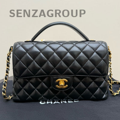 Chanel Kelly Large Lambskin Quilted Shoulder Bag Black Gold Women
