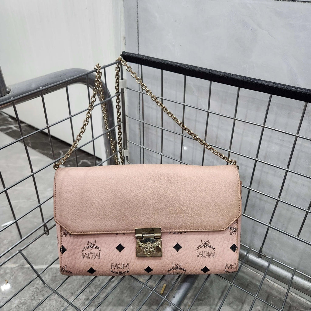 MCM Pink Monogram Chain Shoulder Crossbody For Women