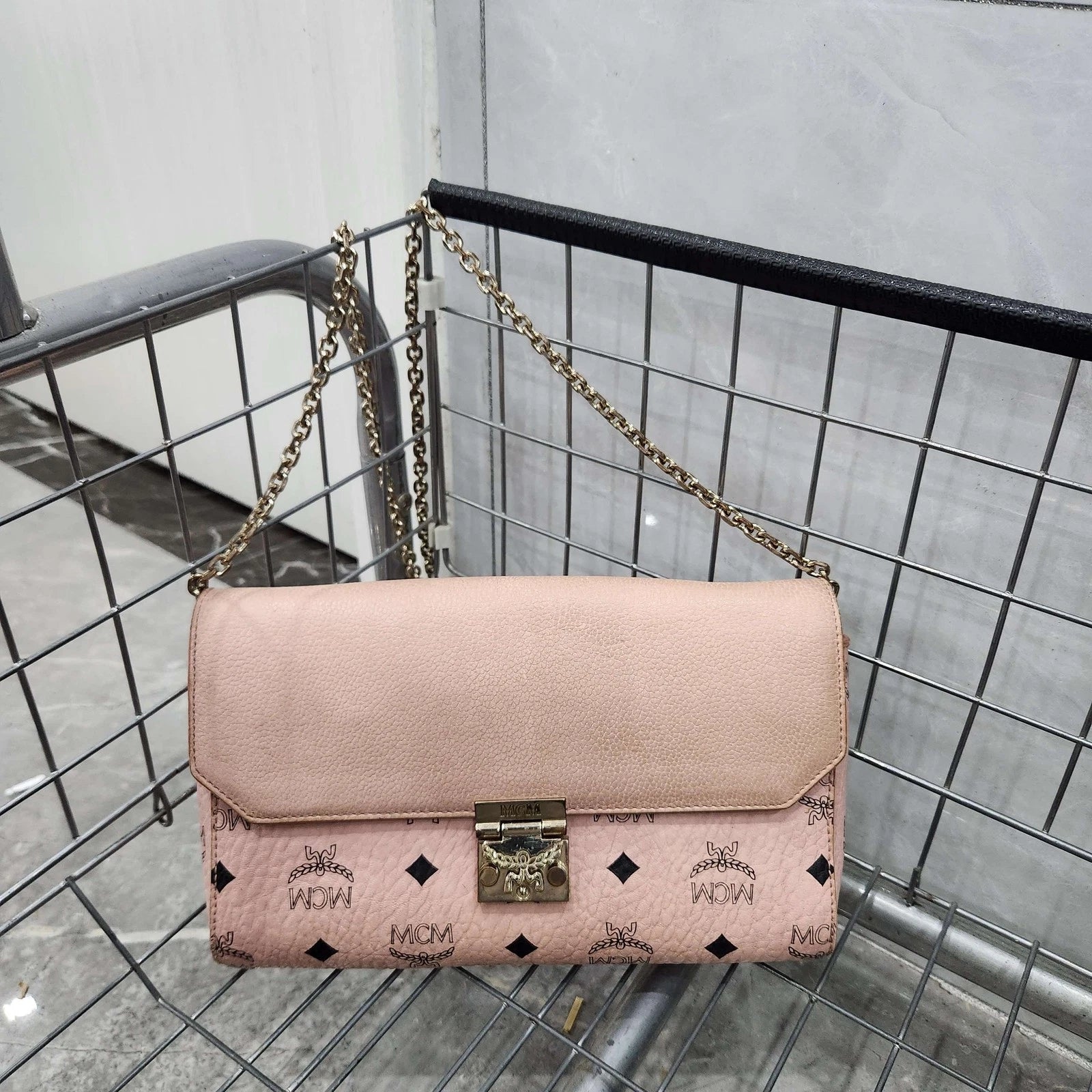 MCM Pink Monogram Chain Shoulder Crossbody For Women
