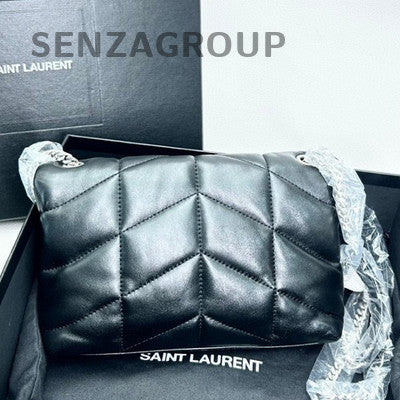 Saint Laurent Puffer Black Silver Shoulder Bag Women Classic Fashion