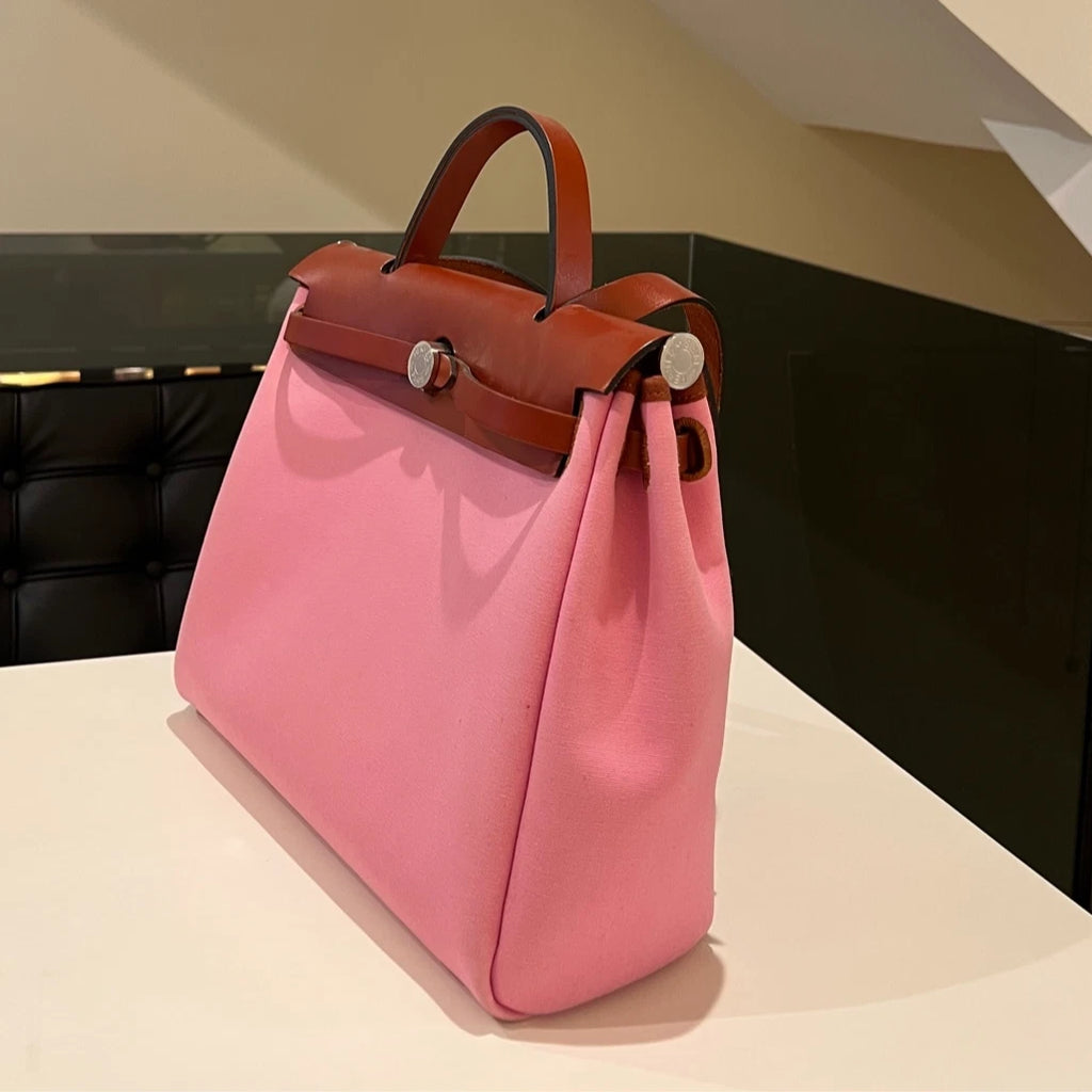 Authentic Hermes Herbag 31 Sakura Pink Casual Tote Shoulder Bag