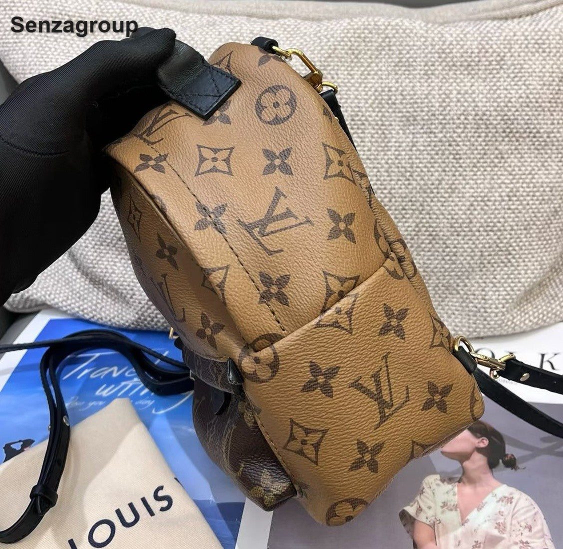 Louis Vuitton Palm Springs Mini Monogram Backpack Brown Gold Used Women Classic