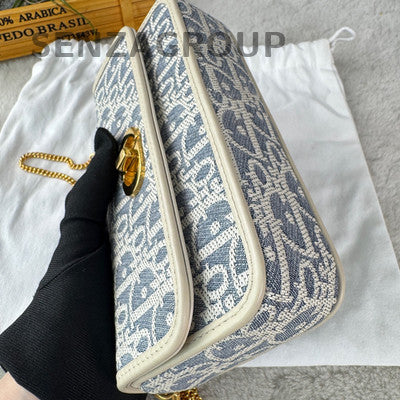 Dior Miss Caro Small Blue Gold Print Chain Shoulder Bag Classic