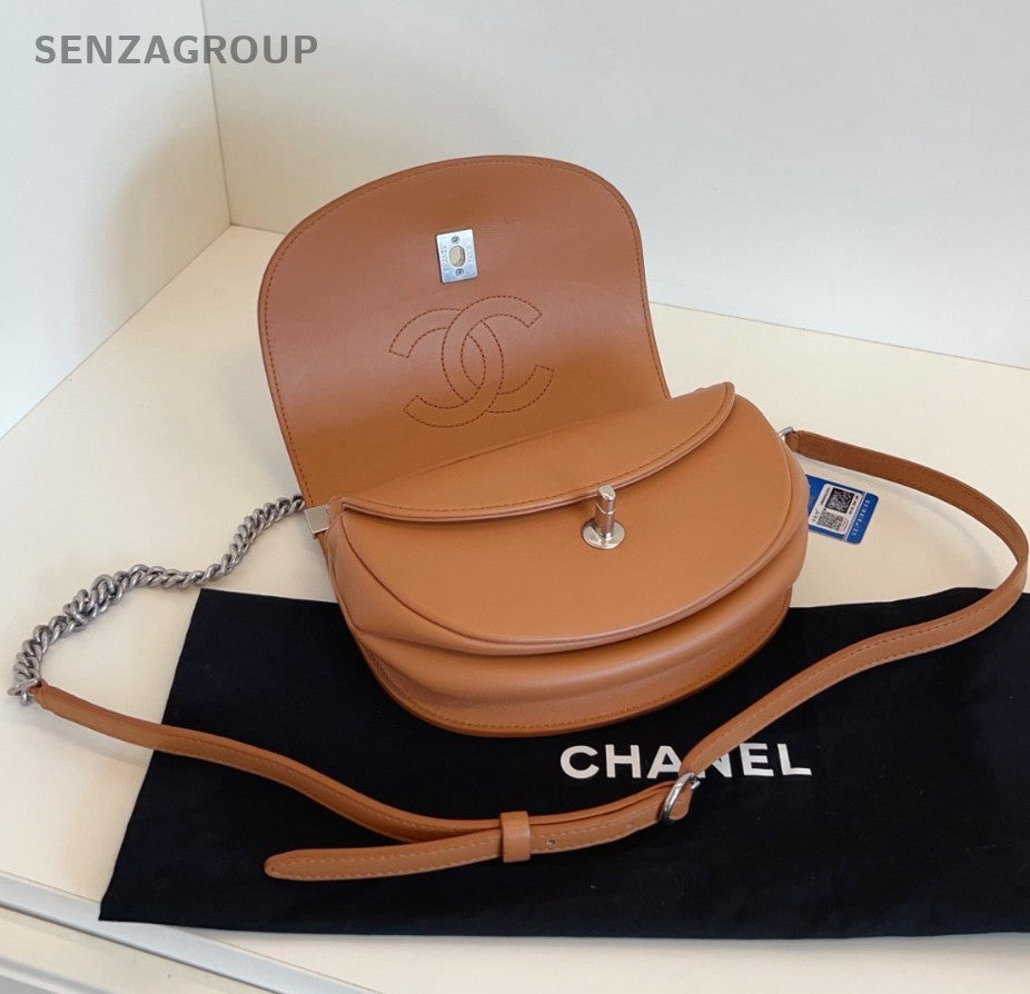 CHANEL Saddle PM Calfskin Rivet caramel color Chain Shoulder bag Crossbody Women