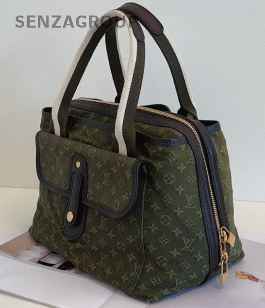 Louis Vuitton Monogram Vintage Top Handle Bag Green Gold Used Women Classic