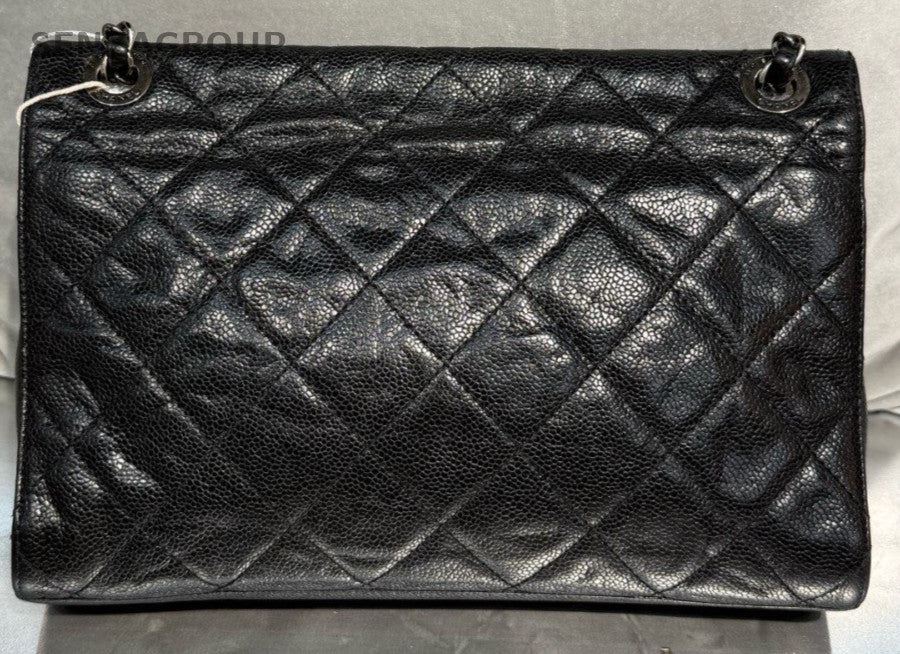 Chanel Classic Flap PM Calfskin Chain Shoulder Bag Black Silver Women Diamond