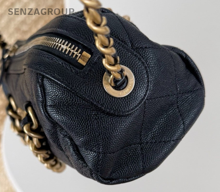 Chanel Calfskin PM Chain Top Handle Bag Shoulder Bag Black Gold Diamond Women