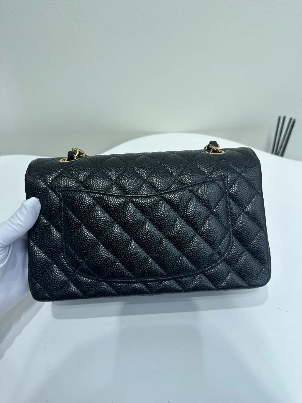CHANEL Classic Flap Small Black Leather Shoulder Bag For Women
