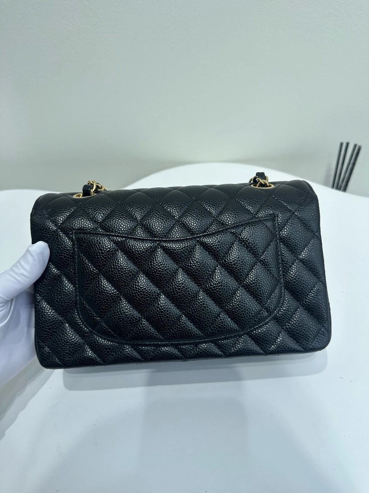 CHANEL Classic Flap Small Black Leather Shoulder Bag For Women