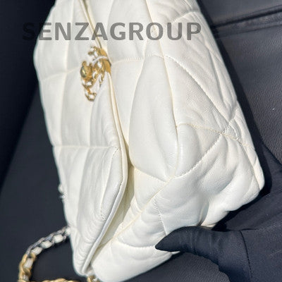 Chanel 19 Bag Chain Shoulder Crossbody Bag White Gold Women's Classic