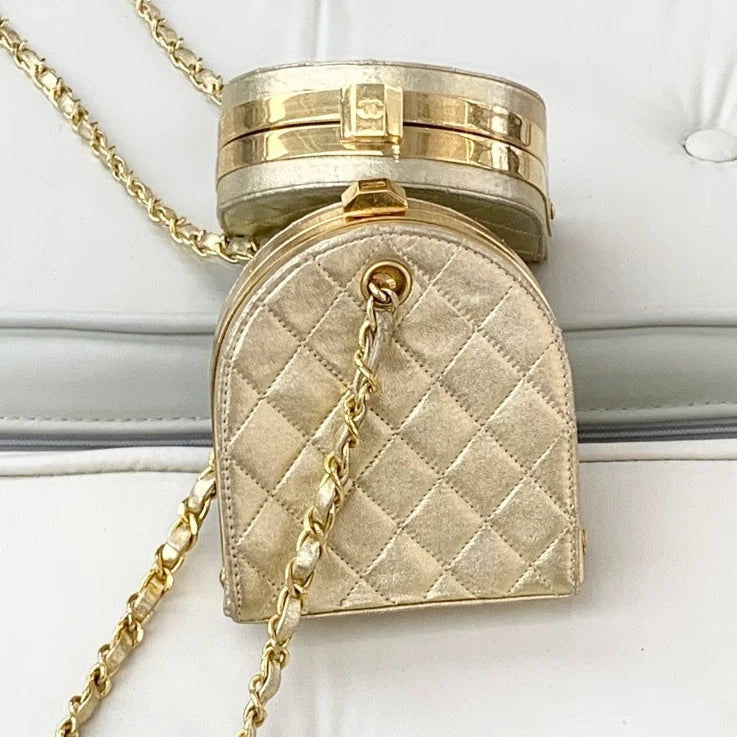 Chanel Vintage Chain Calfskin Shoulder Crossbody Bag Gold Women S