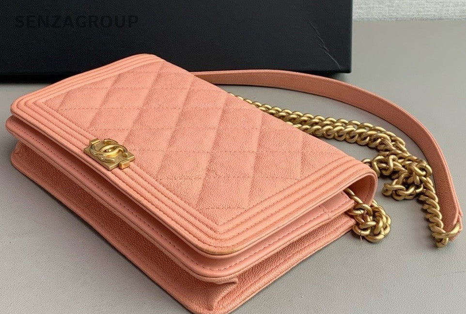 Chanel leboy woc Leather Diamond Chain Shoulder Crossbody Bag Classic Pink Women