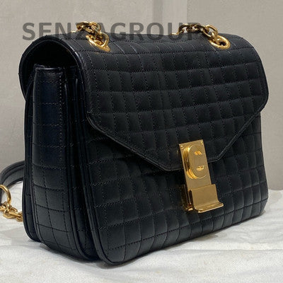Celine Black Quilted C Bag with Gold Chain Strap - Women's Fashion