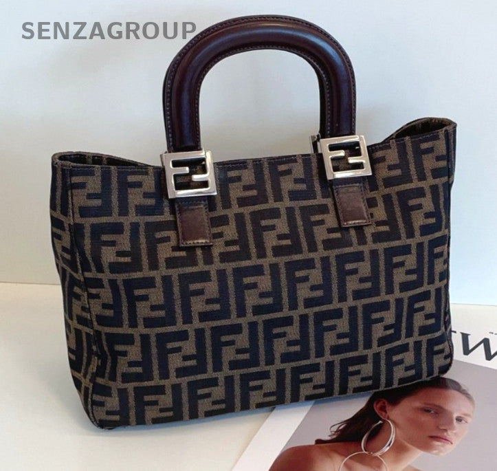 Fendi zucca tote PM Top Handle Monogram Canvas Handbag Women Classic