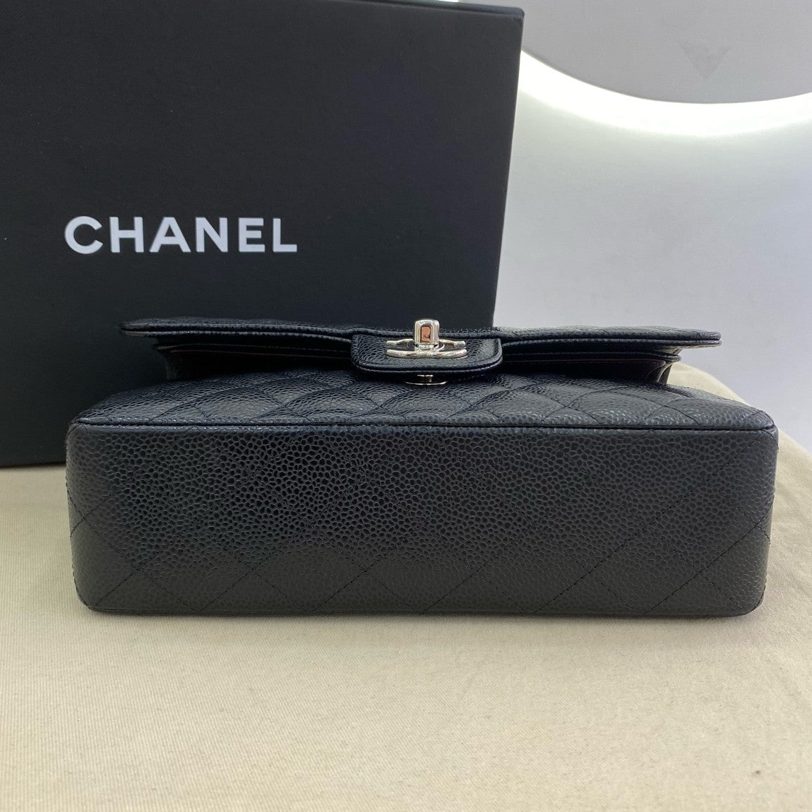 Chanel Classic Flap Small Black Calfskin Silver Chain Shoulder Crossbody Bag