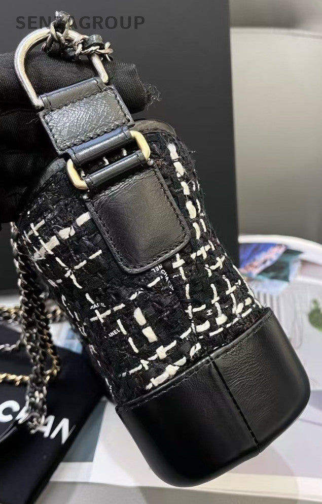 CHANEL Gabrielle PM wool fabric Chain Shoulder bag Crossbody Women Black White