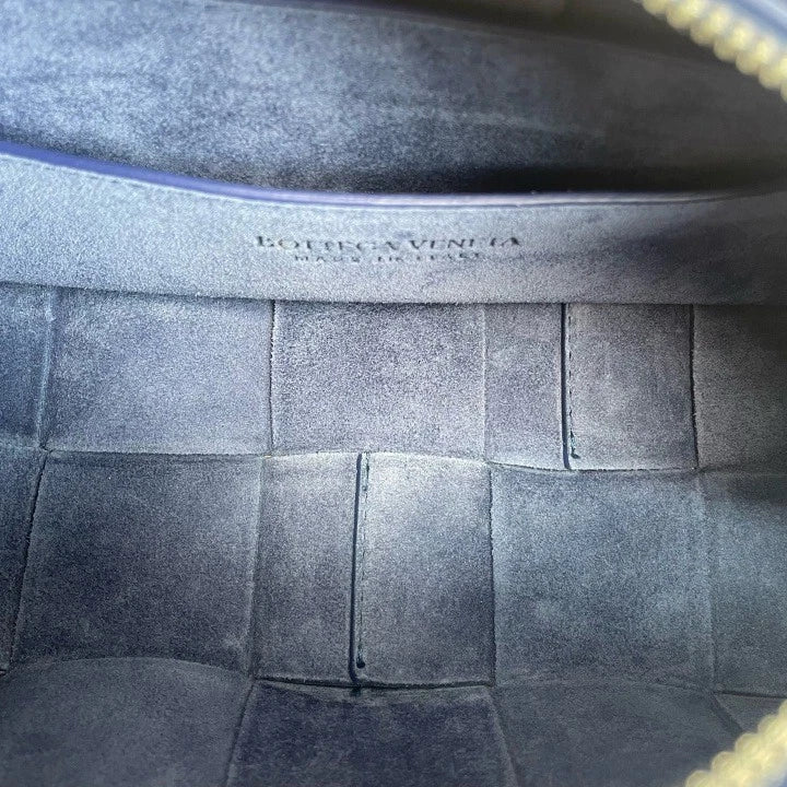 Bottega Veneta Brick Cassette 10-grid Navy Woven Shoulder Bag for Women