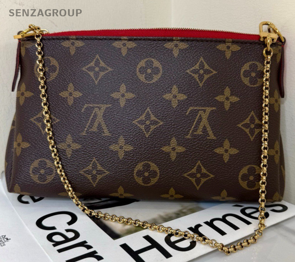 Louis Vuitton Monogram Chain Shoulder Bag Brown Red Women Classic Designer