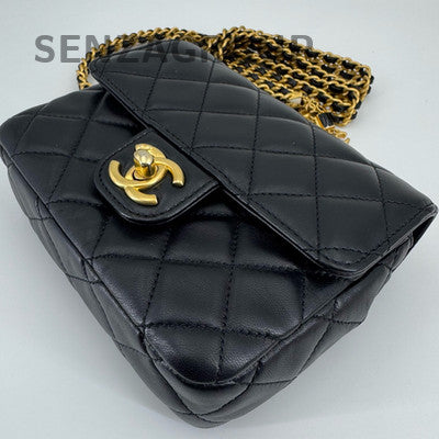 Chanel Classic Flap Mini Black Gold Quilted Lambskin Chain Shoulder Bag